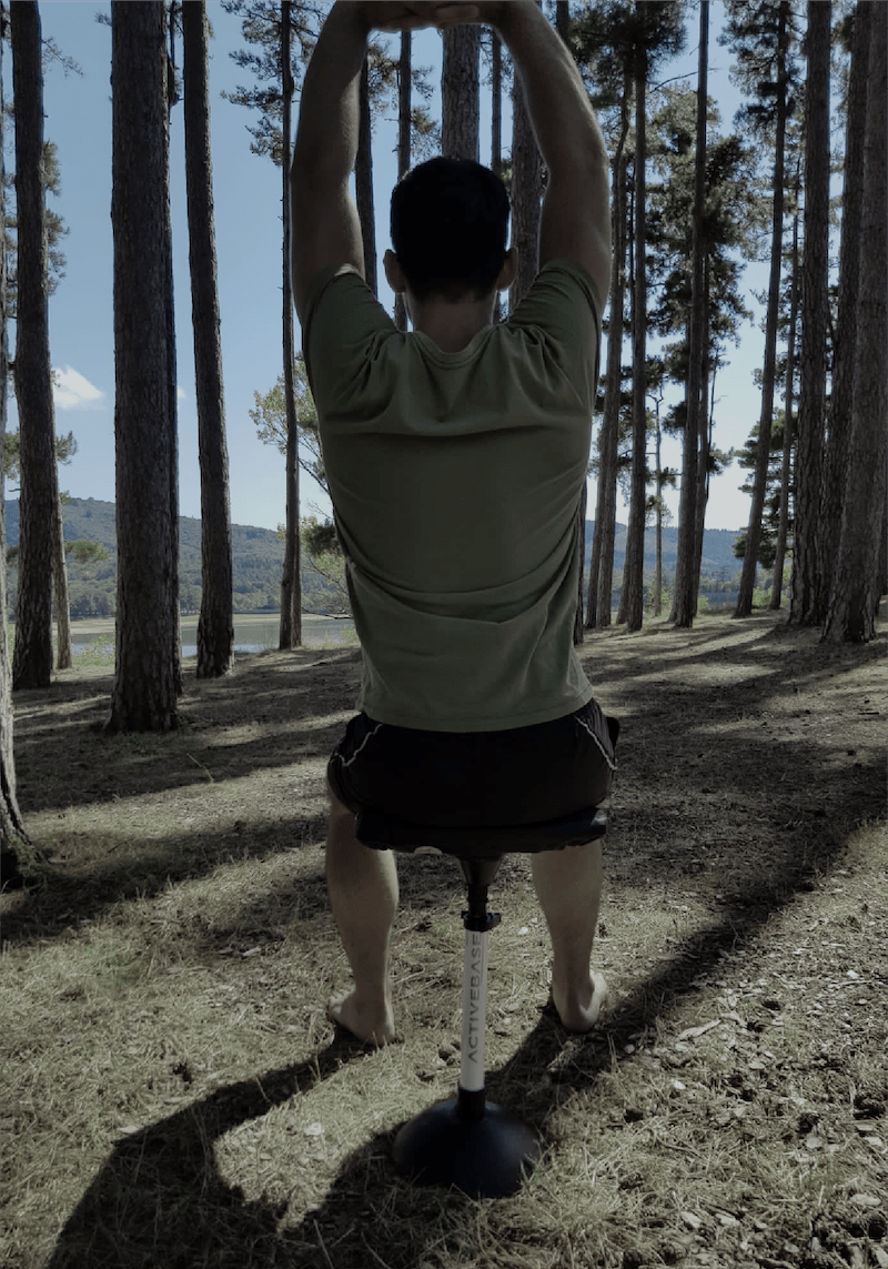 Use of an ActiveBase ergonomic outdoor stool to strengthen muscles and back postures